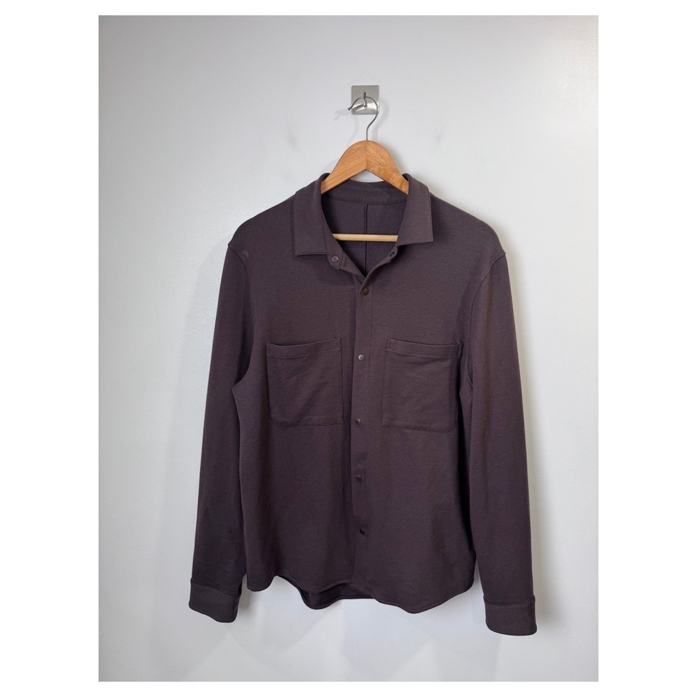 Lululemon Men Soft Knit Overshirt Brown French Terry Snap LM3F85S Medium